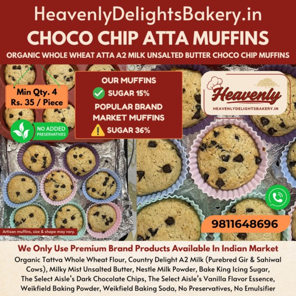 Choco Chip Atta Muffins - Freshly Made Organic Healthy Premium High-Quality - Home Delivery in Delhi NCR Greater Noida Ghaziabad Gurugram Mumbai Bengaluru India - Heavenly Delights Bakery